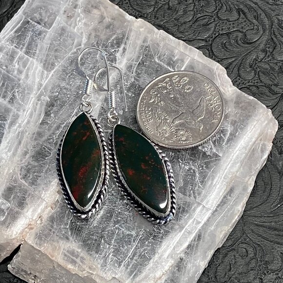 Bloodstone Heliotrope Earrings Crystal Stone Jewelry - Picture 5 of 5
